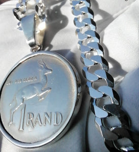 Silver Flat Curb Chain and South African 1980 Rand Pendant
