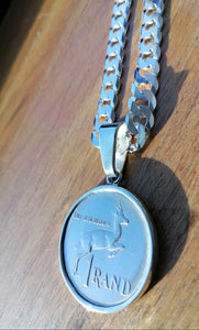 Silver Flat Curb Chain and South African 1980 Rand Pendant