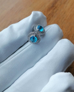 Aqua silver white gold cz cubic zirconia stud earrings blue diamond flooded 