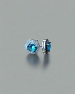 Aqua silver white gold cz cubic zirconia stud earrings blue diamond flooded 