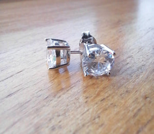 4 claw silver 925 earrings cz cubic zirconia stud deep shine jewellers diamond sparkle 7mm 