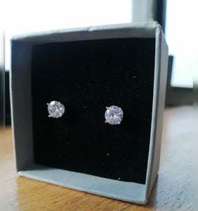 4 claw silver 925 earrings cz cubic zirconia stud deep shine jewellers diamond sparkle 7mm 
